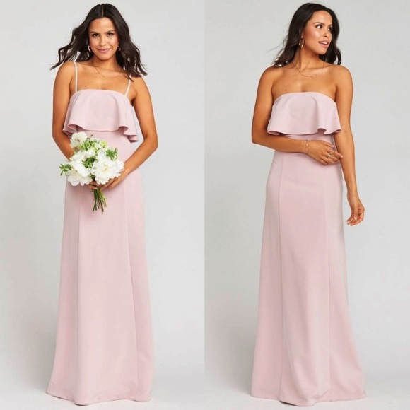 NWT Show Me Your Mumu Monaco Ruffle Gown in Vintage Rose Stretch Crepe - Picture 1 of 13
